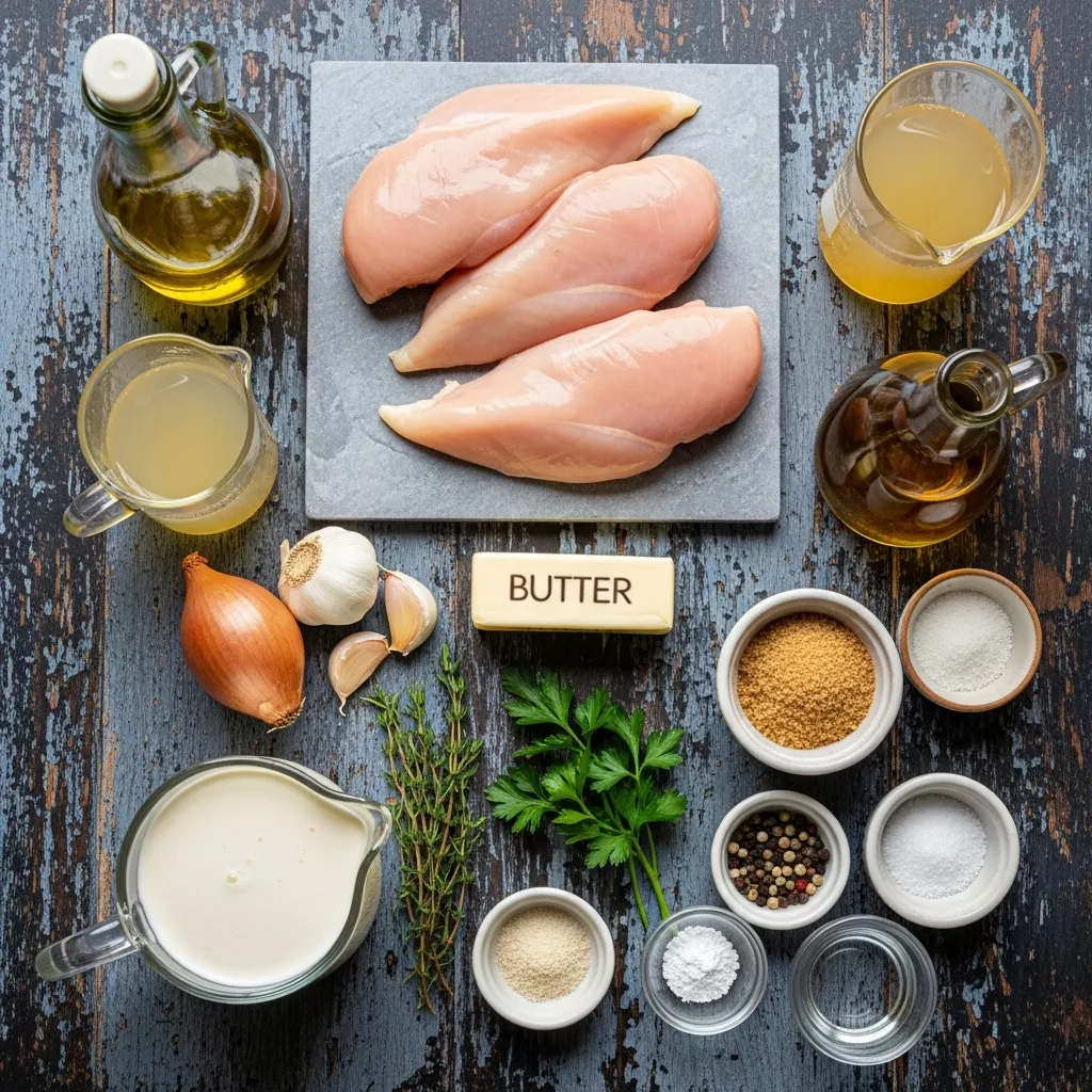Ingredients for Pan-Seared Chicken with Decadent Savory Cream Sauce