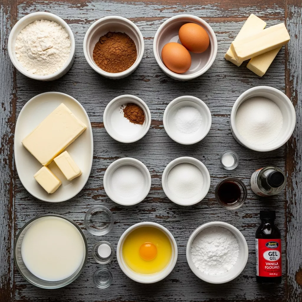 Ingredients for Velvet Cloud Red Velvet Brownies with Tangy Cream Cheese Swirl