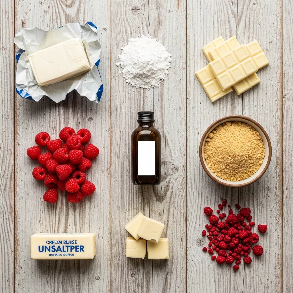 Ingredients for Berry Bliss White Chocolate Raspberry Cheesecake Bites