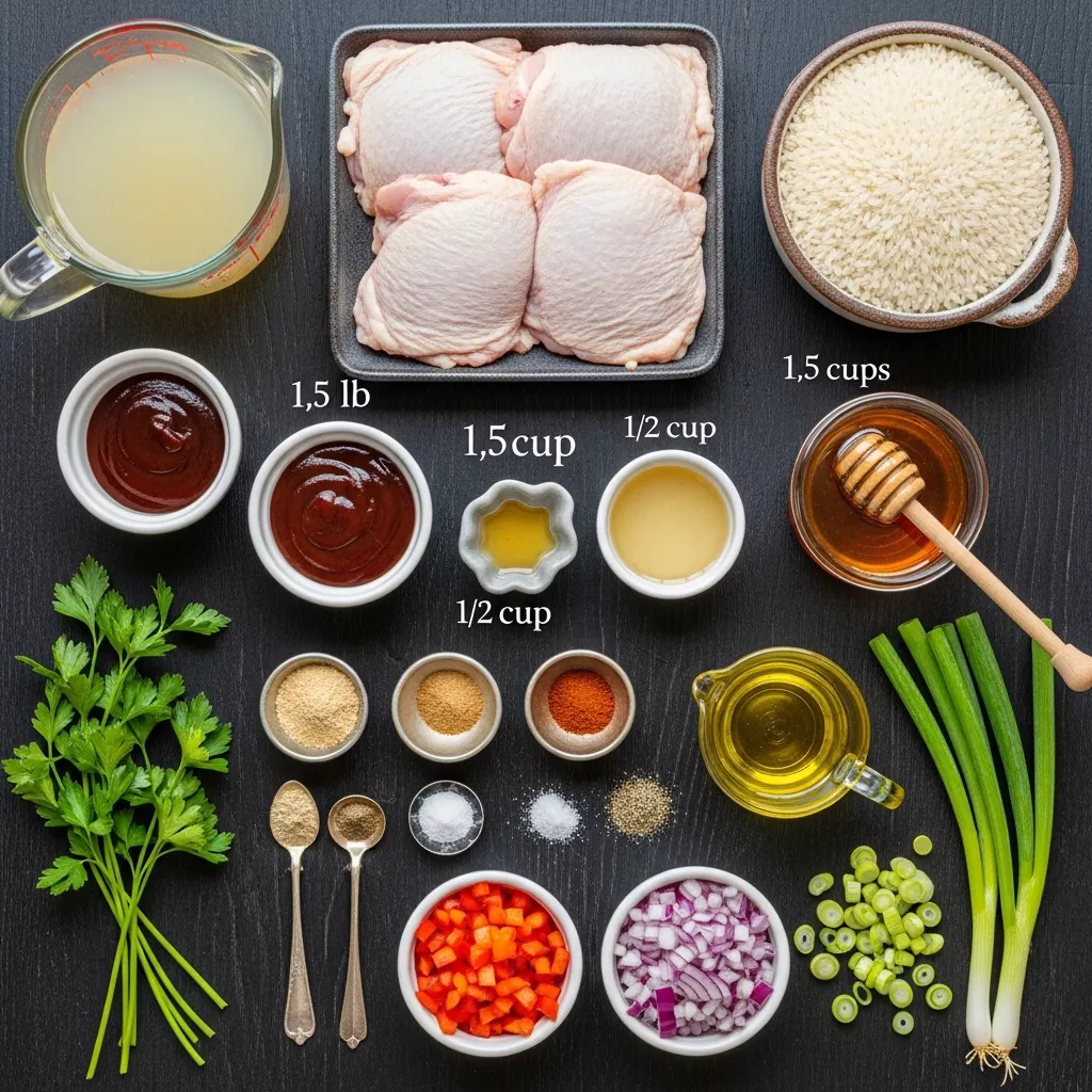 Ingredients for Effortless Sticky Honey BBQ Chicken & Rice Skillet
