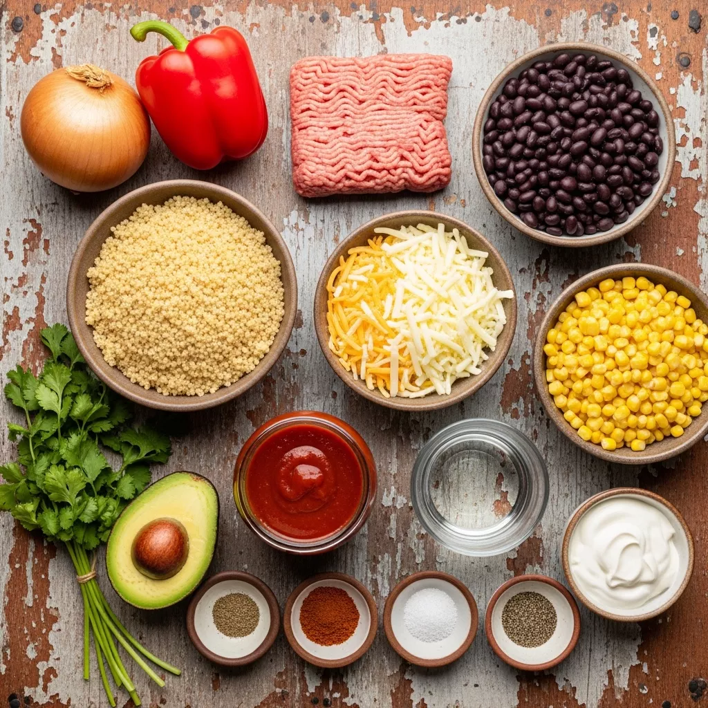 Ingredients for Zesty Southwest Quinoa Enchilada Bake