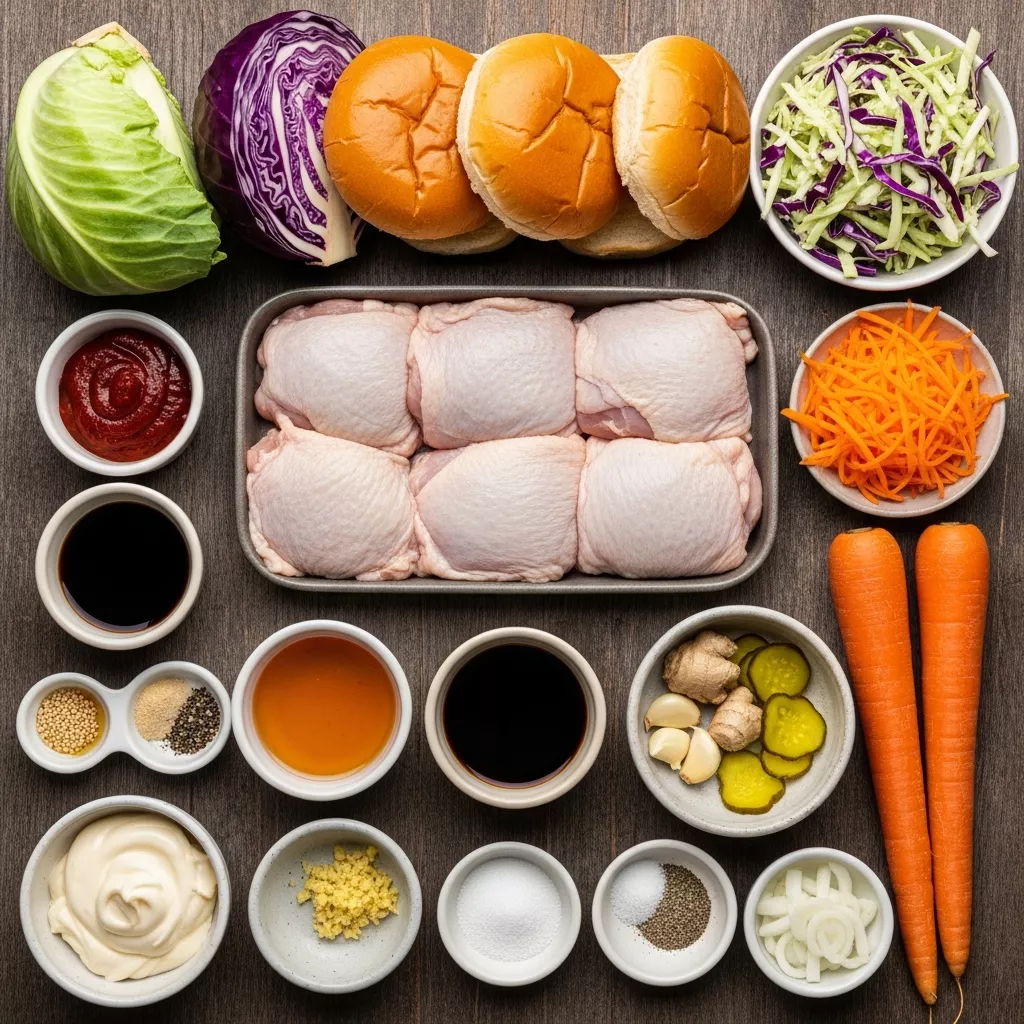 Ingredients for Fiery Korean BBQ Chicken Sandwich with Zesty Slaw