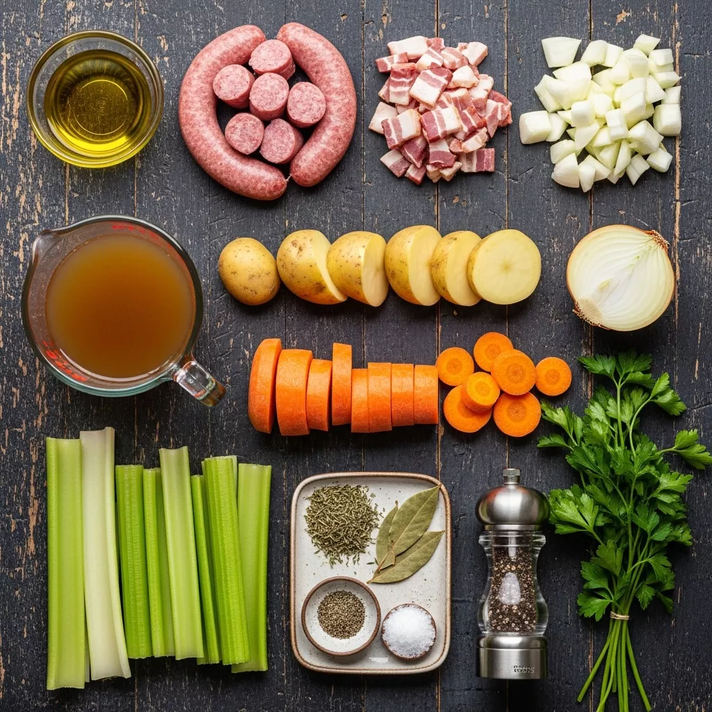 Ingredients for Hearty Dublin Beef Coddle: One-Pot Irish Comfort Meal
