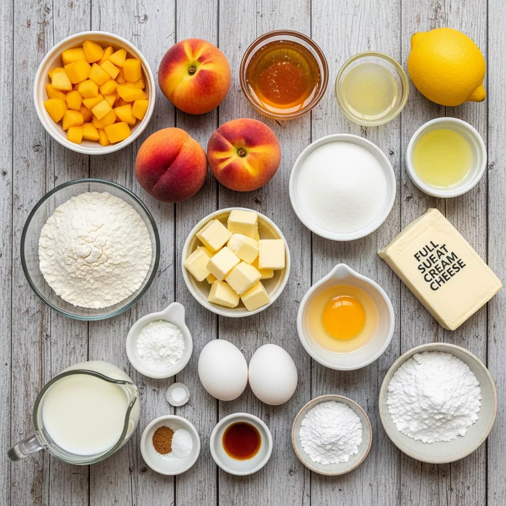 Ingredients for Blissful Honey Peach Swirl Cream Cheese Cupcakes