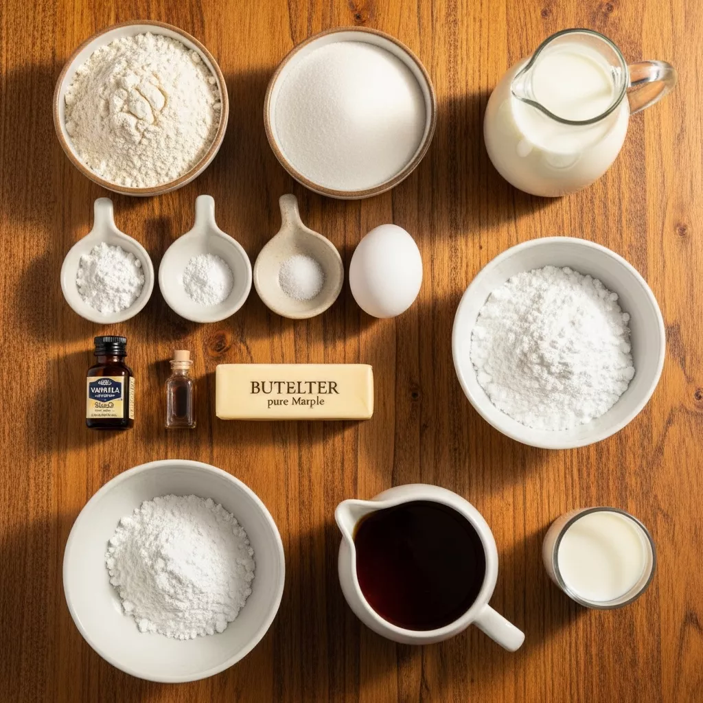 Ingredients for Pillowy Maple Dream Donut Bars