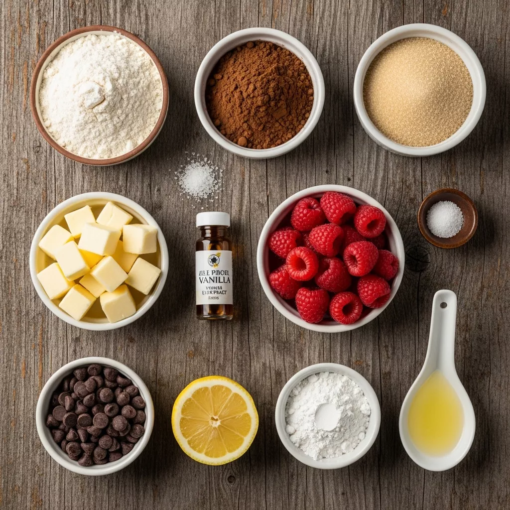 Ingredients for Decadent Dark Chocolate Raspberry Dream Bars