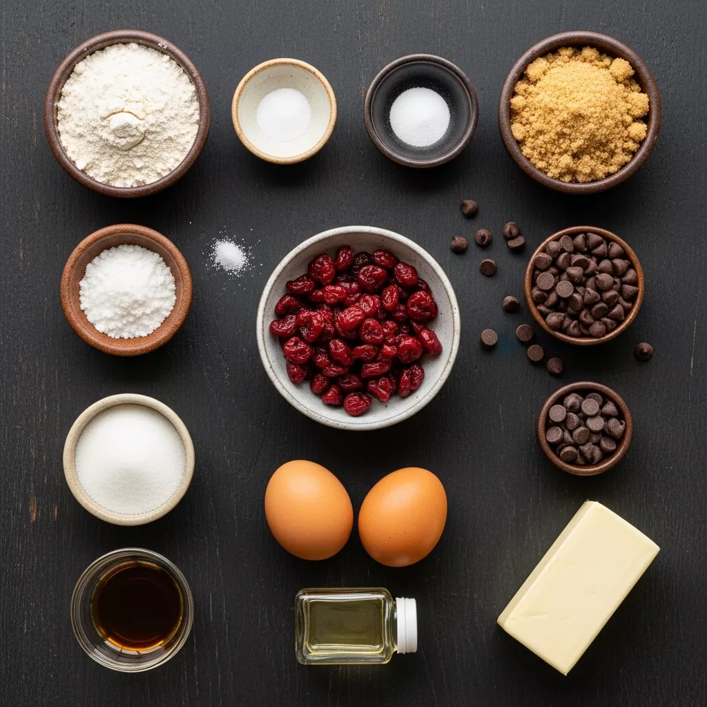 Ingredients for Decadent Cherry Mocha Chip Cookies: A Coffee Lover's Delight