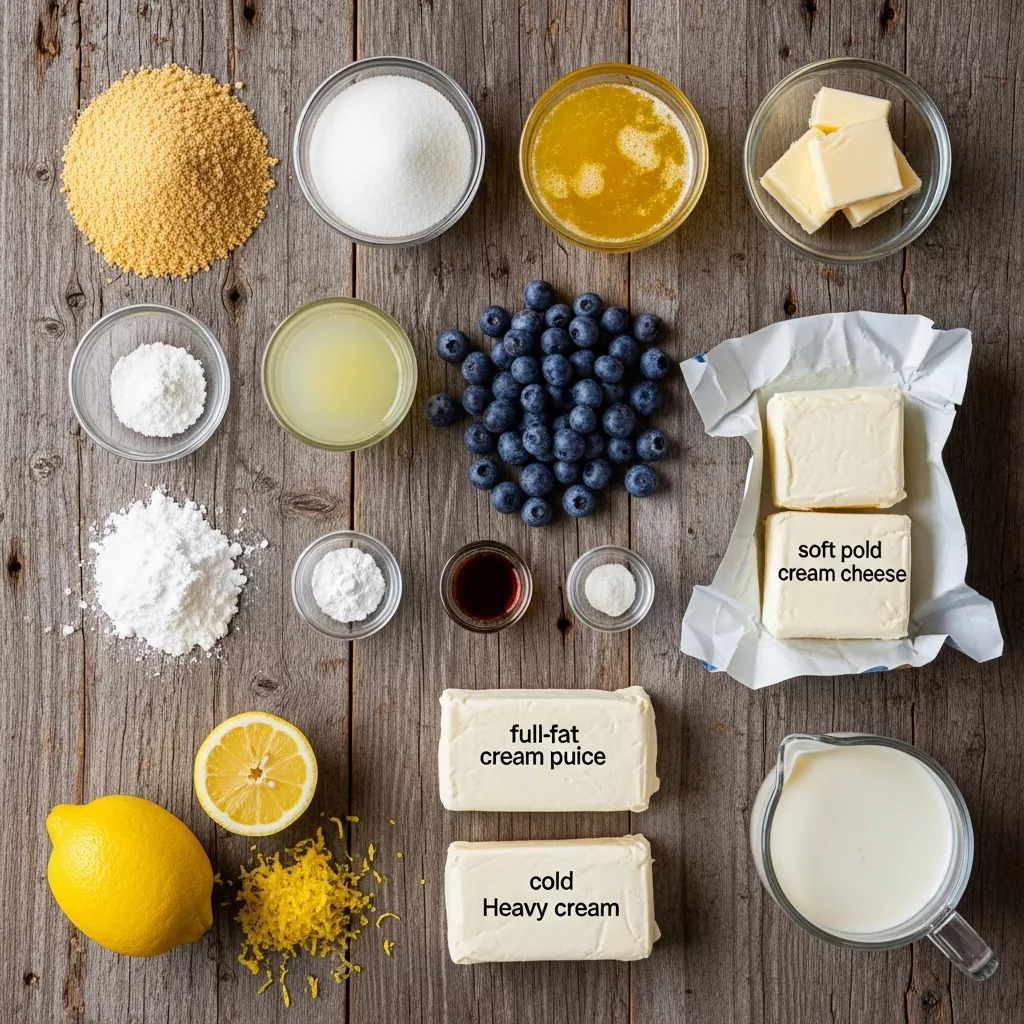 Ingredients for Enchanting Midnight Blueberry Dream Cheesecake