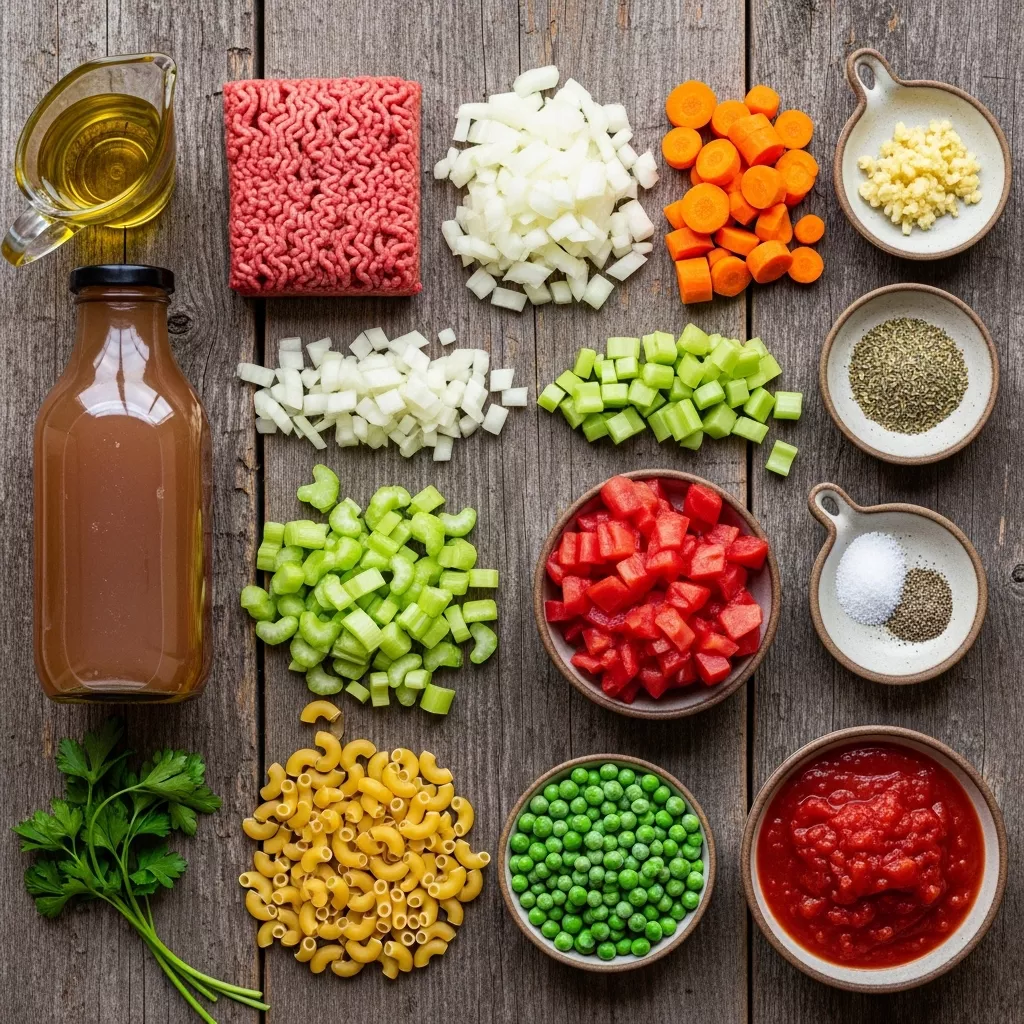 Ingredients for Wholesome Homestyle Beef Macaroni Soup