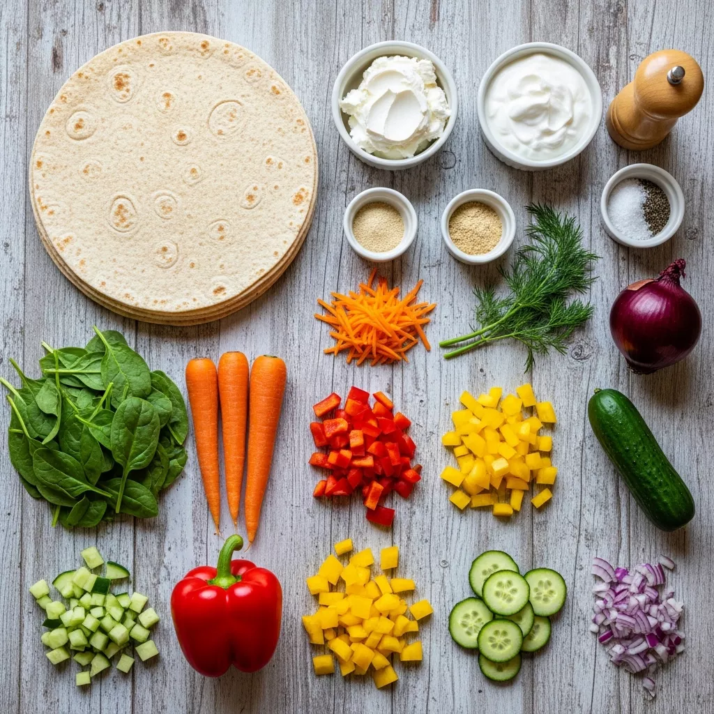 Ingredients for Zesty Garden Fresh Tortilla Pinwheels
