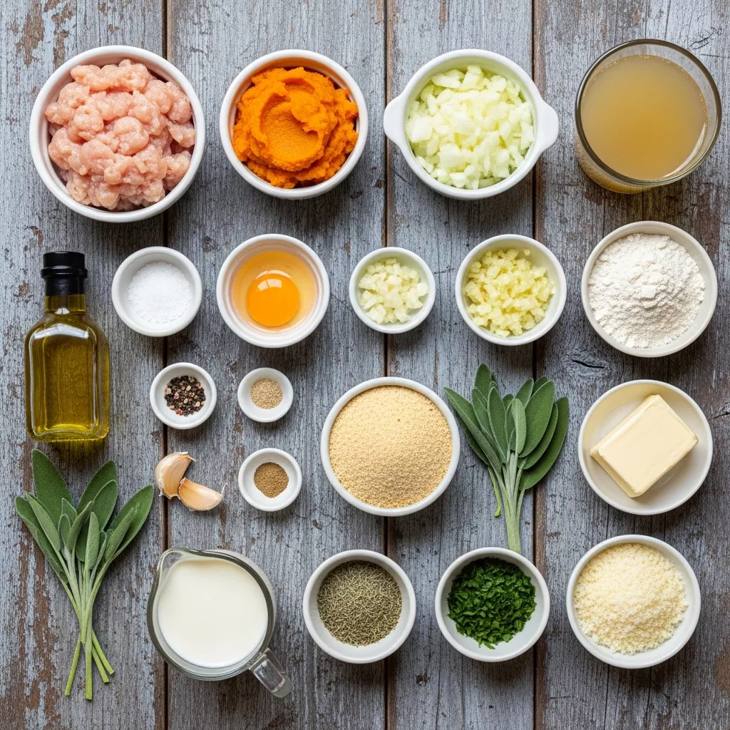 Ingredients for Cozy Autumn Pumpkin Chicken Meatballs with Creamy Sage Sauce
