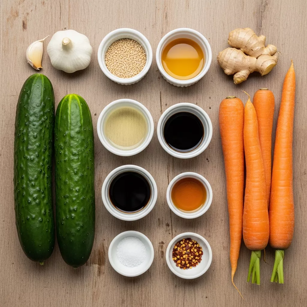 Ingredients for Vibrant Crunchy Sesame Cucumber Carrot Slaw