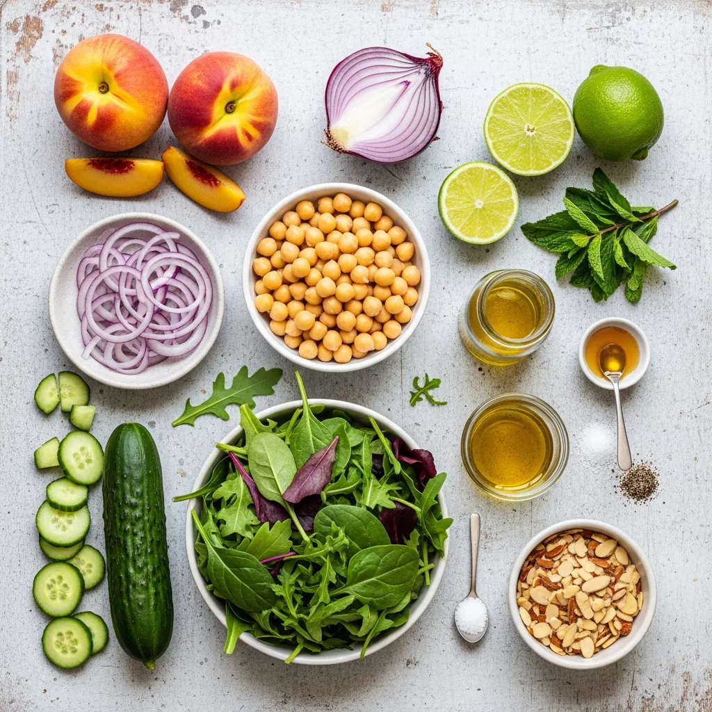 Ingredients for Glow-Up Peach & Chickpea Power Bowl with Zesty Lime Drizzle