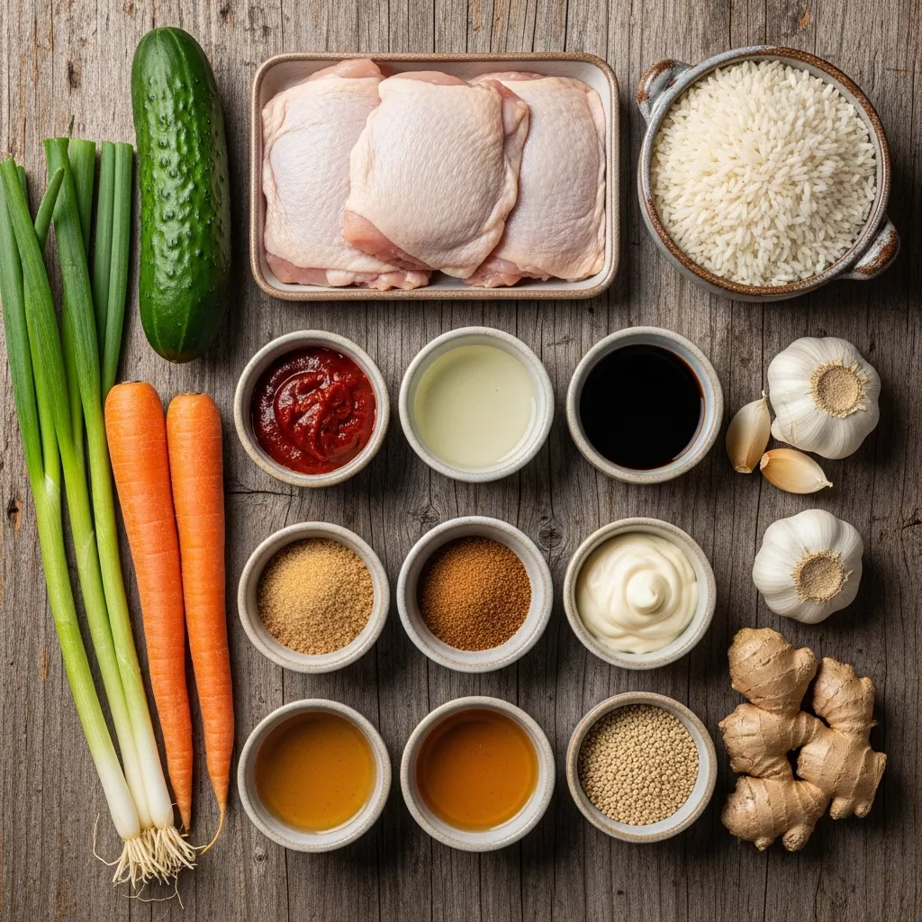 Ingredients for Flavor Bomb Weeknight Korean BBQ Chicken Bowls with Zesty Gochujang Cream Sauce