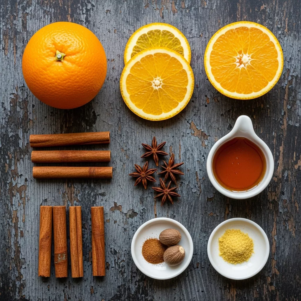 Ingredients for Fireside Glow: Warm Cinnamon Orange Elixir Mocktail