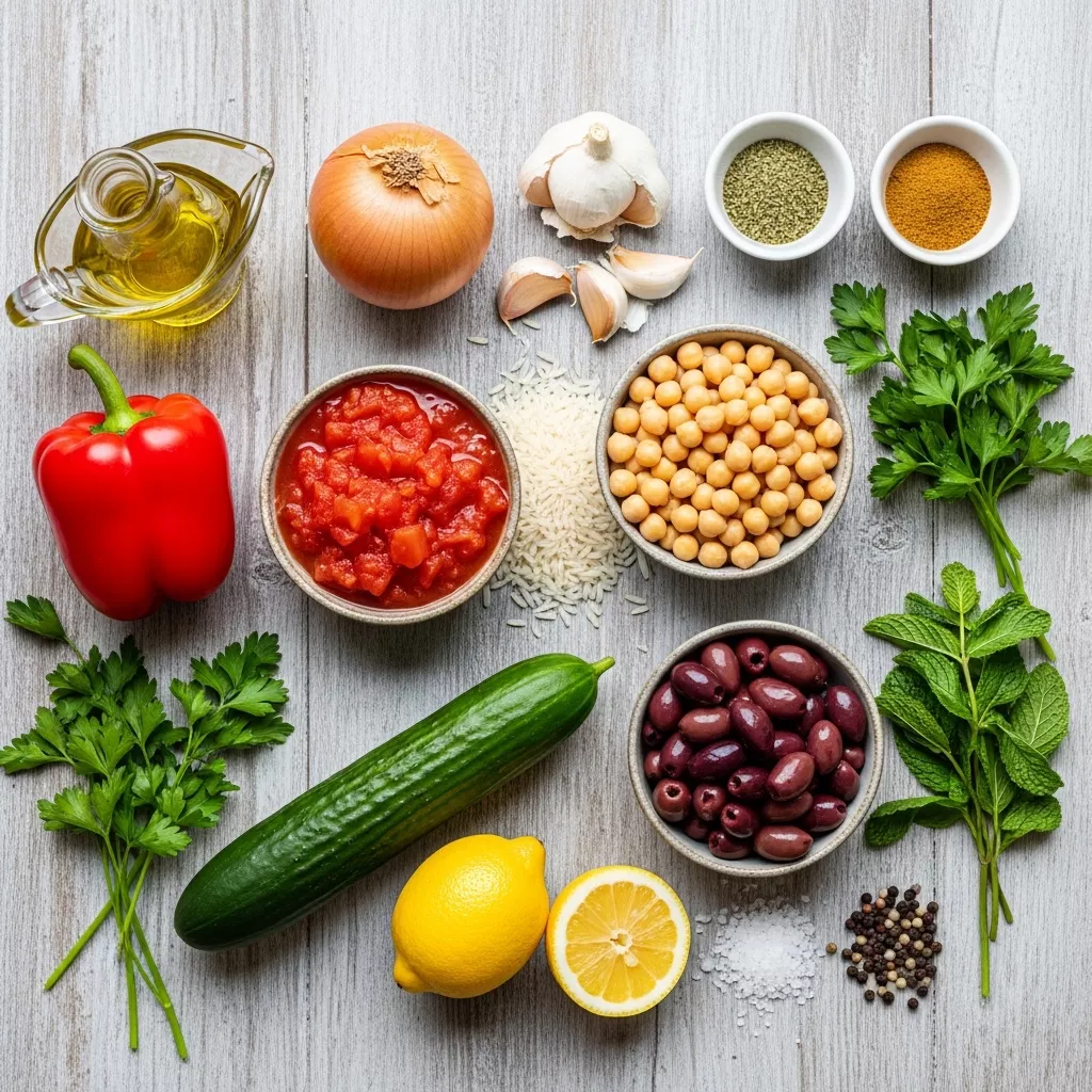 Ingredients for Zesty Mediterranean Lemon-Herb Rice & Chickpea Power Bowl