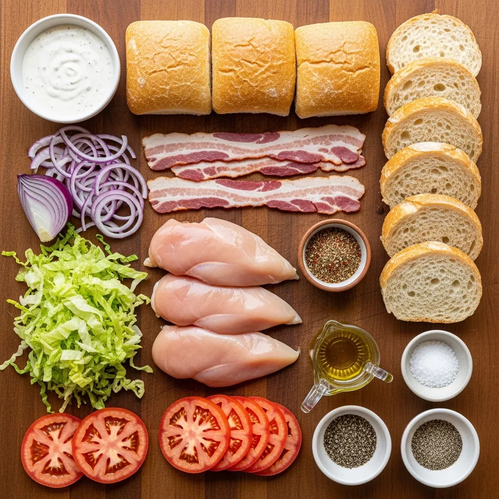 Ingredients for Sizzling Blackened Chicken & Crispy Turkey Bacon Ranch Sandwiches