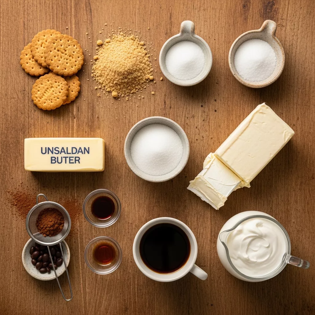 Ingredients for Velvety No-Bake Espresso Dream Cheesecake