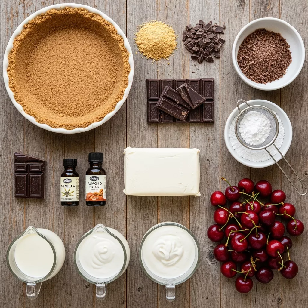 Ingredients for Effortless Decadent Chocolate Cherry Cloud Pie