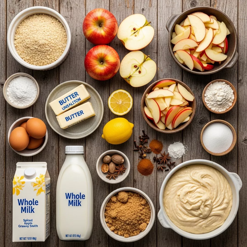 Ingredients for Autumn's Embrace Spiced Apple Crumb Cake: A Cozy Fall Indulgence