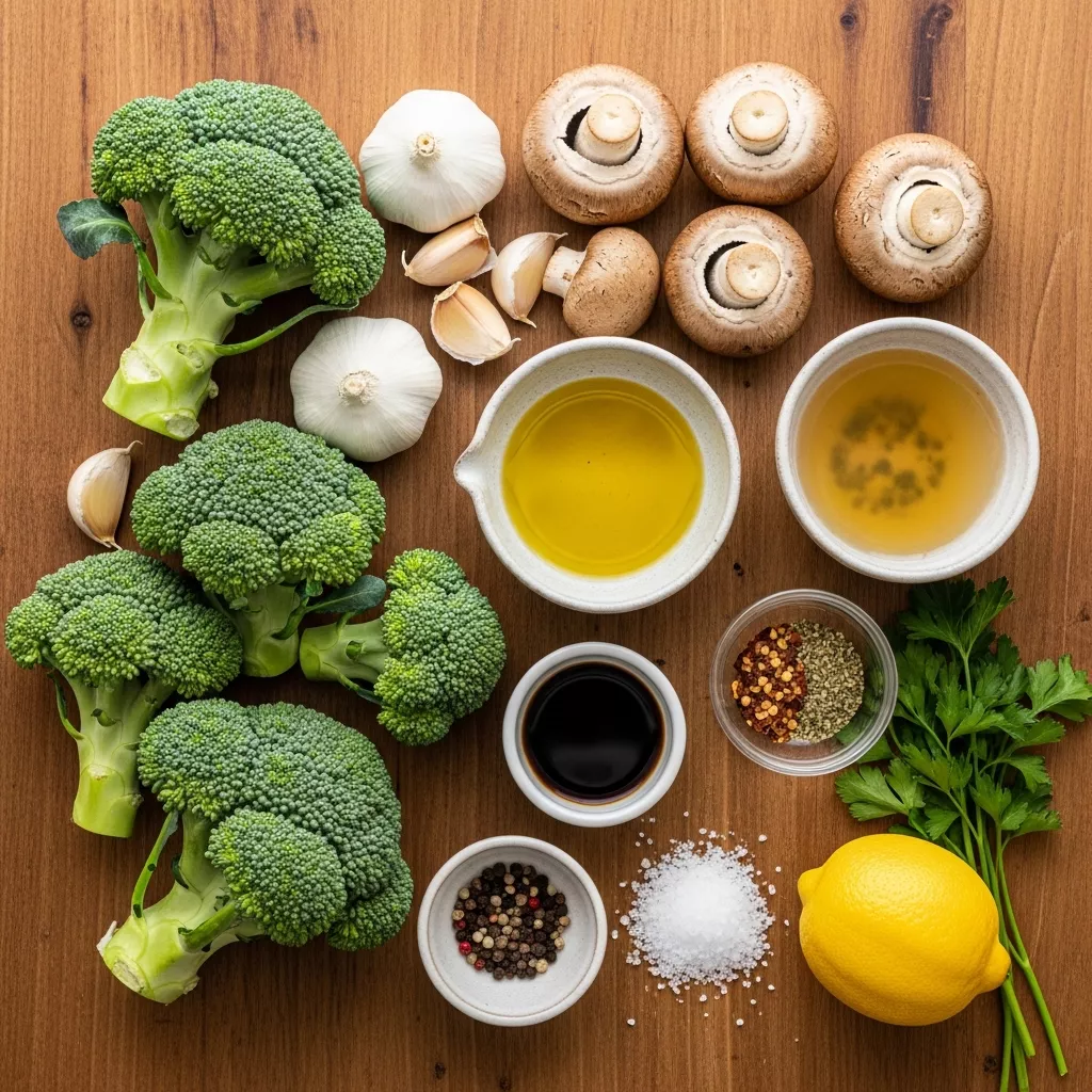Ingredients for Vibrant Garlic Herb Sautéed Mushrooms and Broccoli