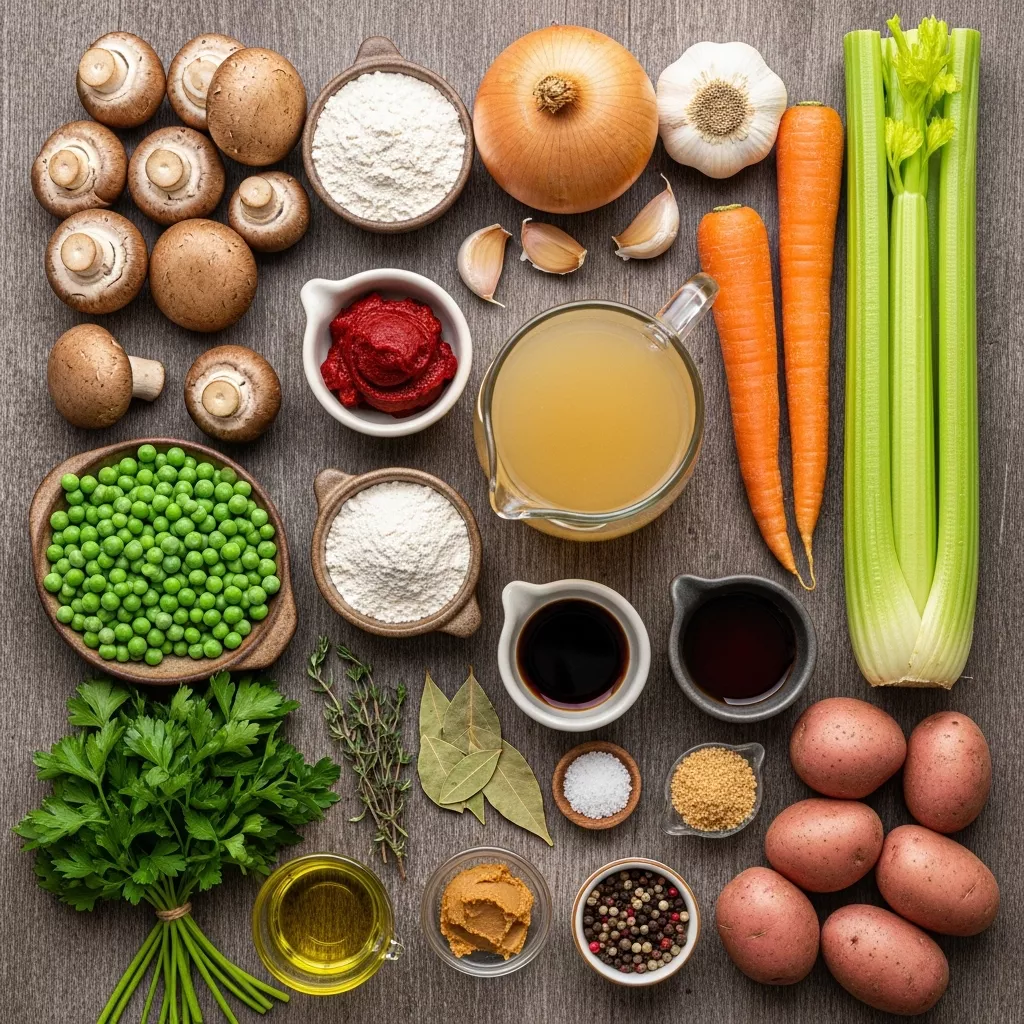 Ingredients for Umami-Rich Hearty Vegan 'Beef' Stew