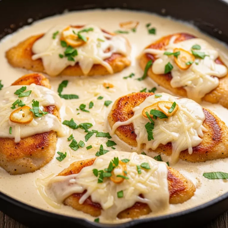 Creamy Garlic Parmesan Chicken served in a pan, ready to eat.