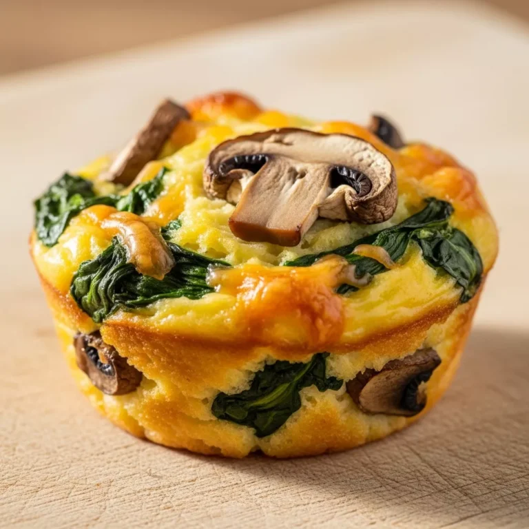 A batch of warm, golden spinach mushroom quiche muffins in a muffin tin, ready to serve or meal prep.