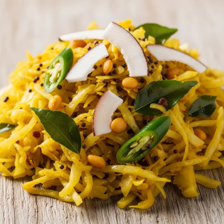 Bowl of South Indian Cabbage Poriyal served with rice and curry.