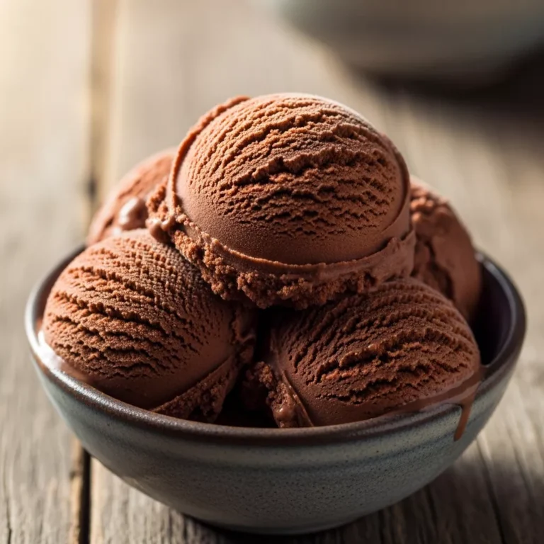 Close-up of creamy vanilla protein ice cream with a subtle swirl, served in a small glass dish on a rustic wooden surface.