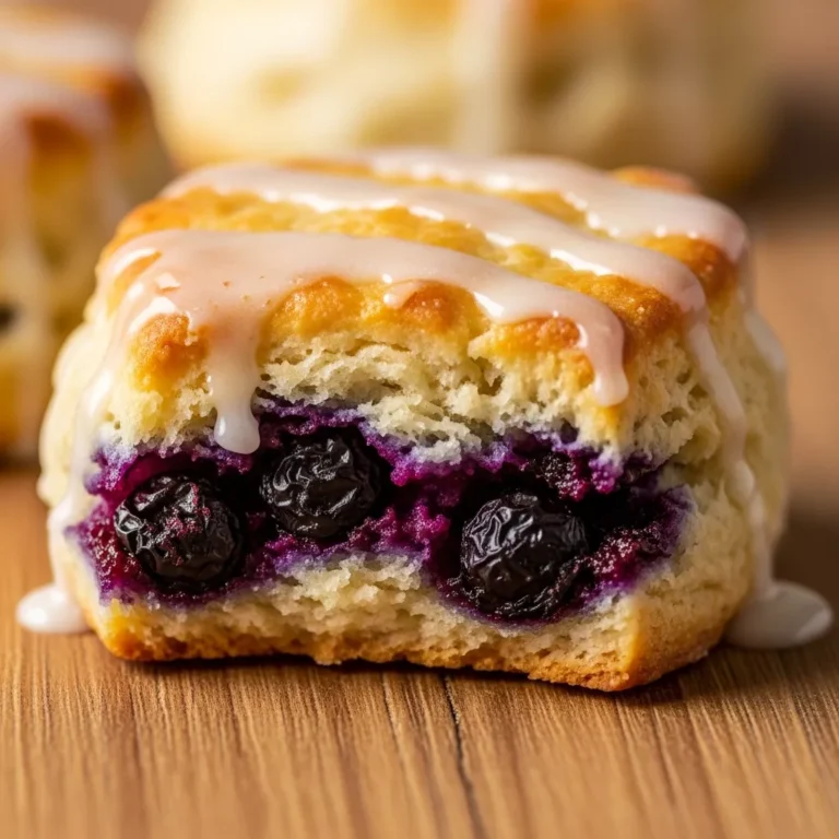 Stack of glazed blueberry biscuits on a plate