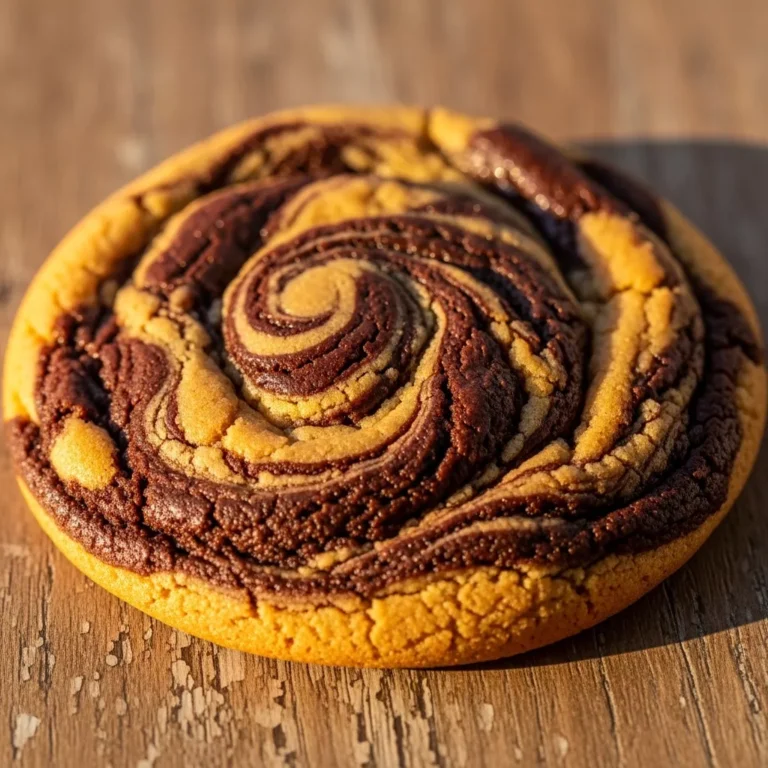 A plate of Decadent Chewy Peanut Butter Brownie Swirl Cookies on a rustic wooden surface
