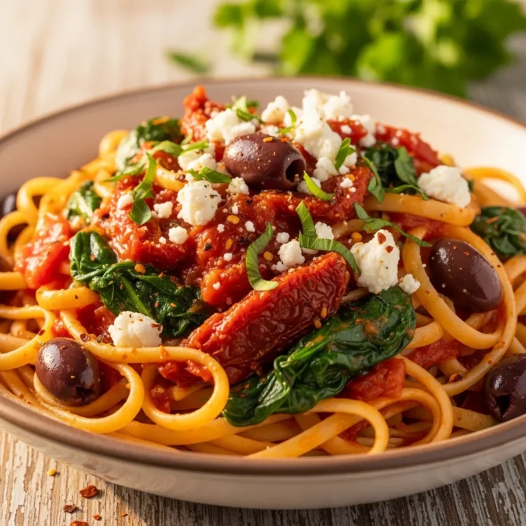 Mediterranean One-Pot Pasta in a rustic bowl with herbs