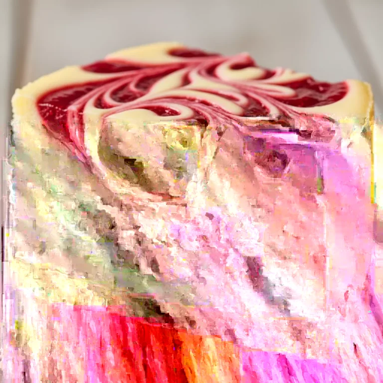 A beautifully presented whole Velvet Dream White Chocolate Raspberry Swirl Cheesecake, topped with fresh raspberries and white chocolate shavings.