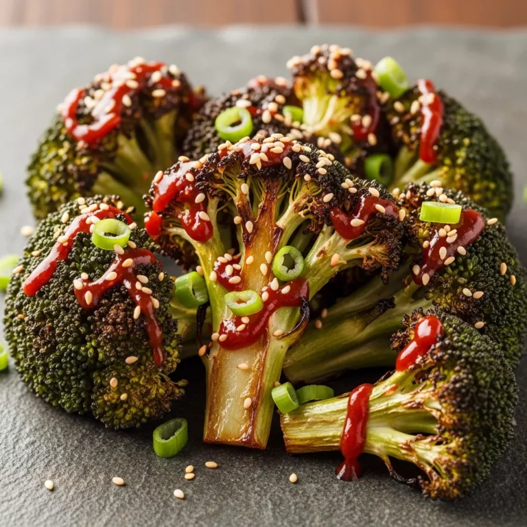 Delicious Zesty Gochujang Roasted Broccoli, tender-crisp with a spicy-sweet glaze, garnished and ready to serve as a show-stopping side.