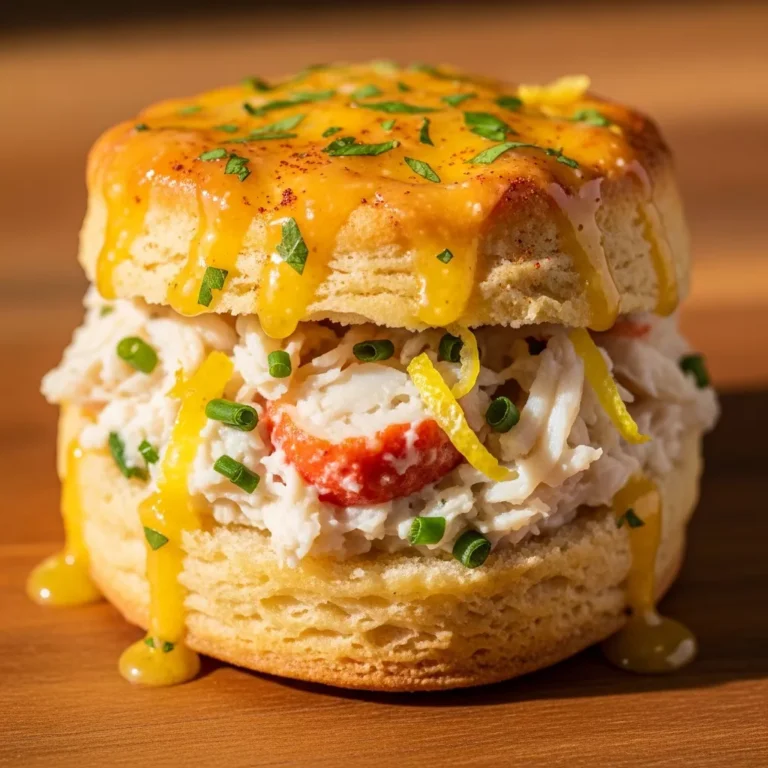 Platter of golden crab-stuffed cheddar bay biscuits with lemon-herb butter, ready to serve.