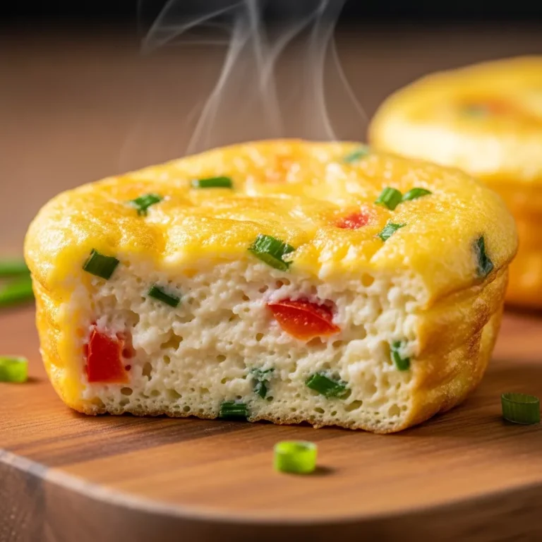 Several golden, fluffy cottage cheese egg bites arranged on a small serving platter on a rustic wooden table.