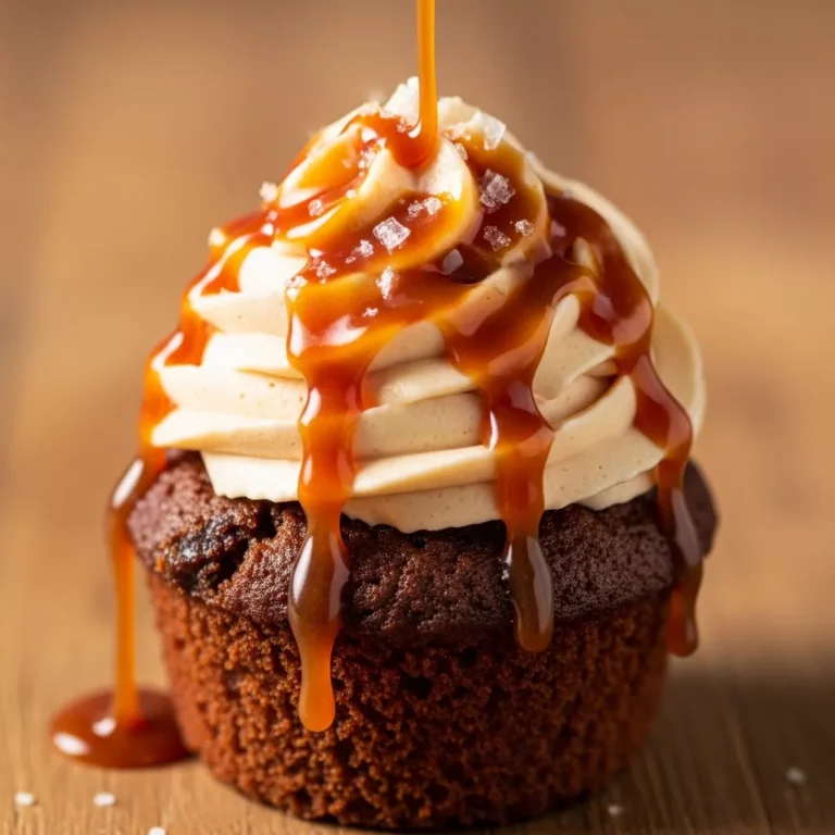 Plate of two Mary Berry Sticky Toffee Cupcakes with caramel buttercream and toffee sauce