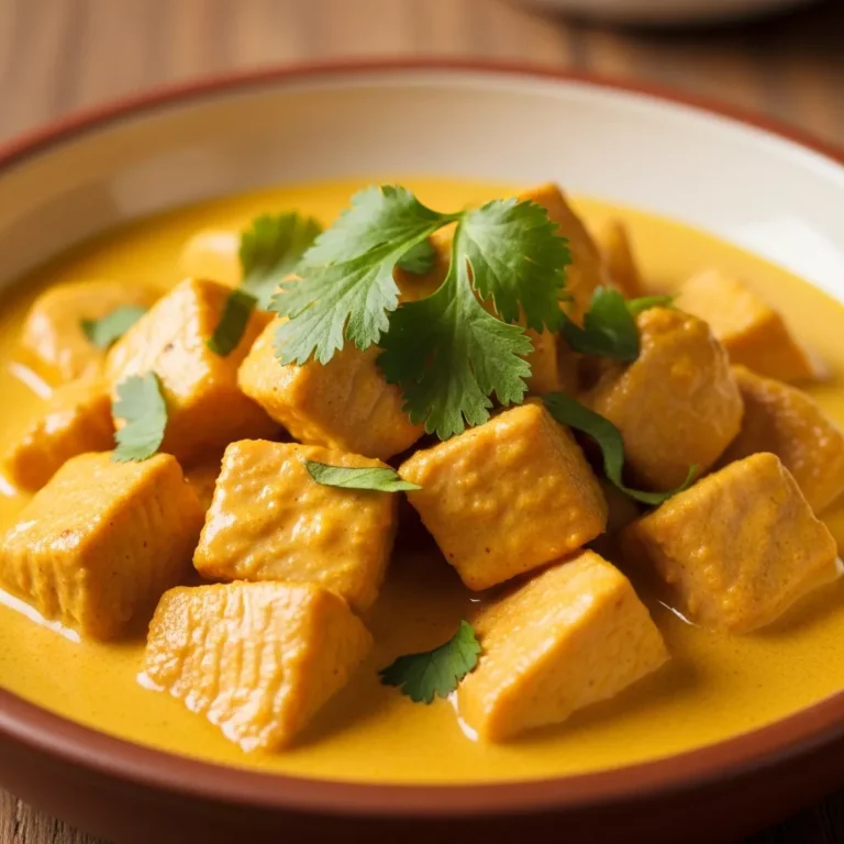 Plated Zesty Golden Aji Amarillo Cream Chicken served with white rice and fresh cilantro garnish.