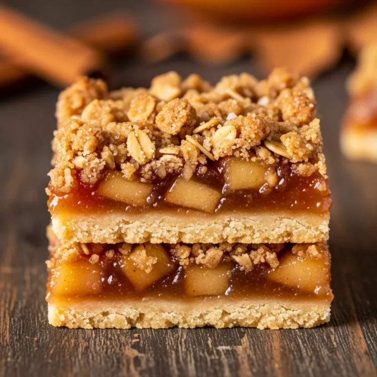 Several Autumn's Embrace Apple Crisp Shortbread Bars arranged on a rustic serving platter, with a few autumn leaves.