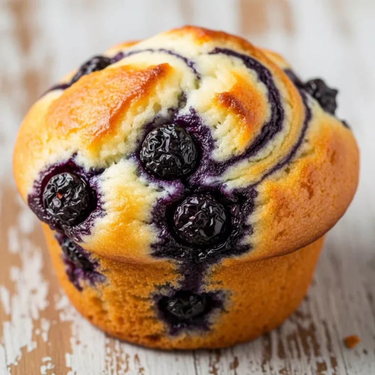Blueberry Swirl Cream Cheese Muffins, moist and flavorful with a golden top and creamy swirl.