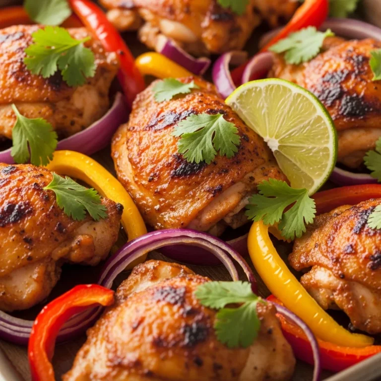 Full view of Zesty Sheet Pan Chili Lime Chicken Bake on a sheet pan
