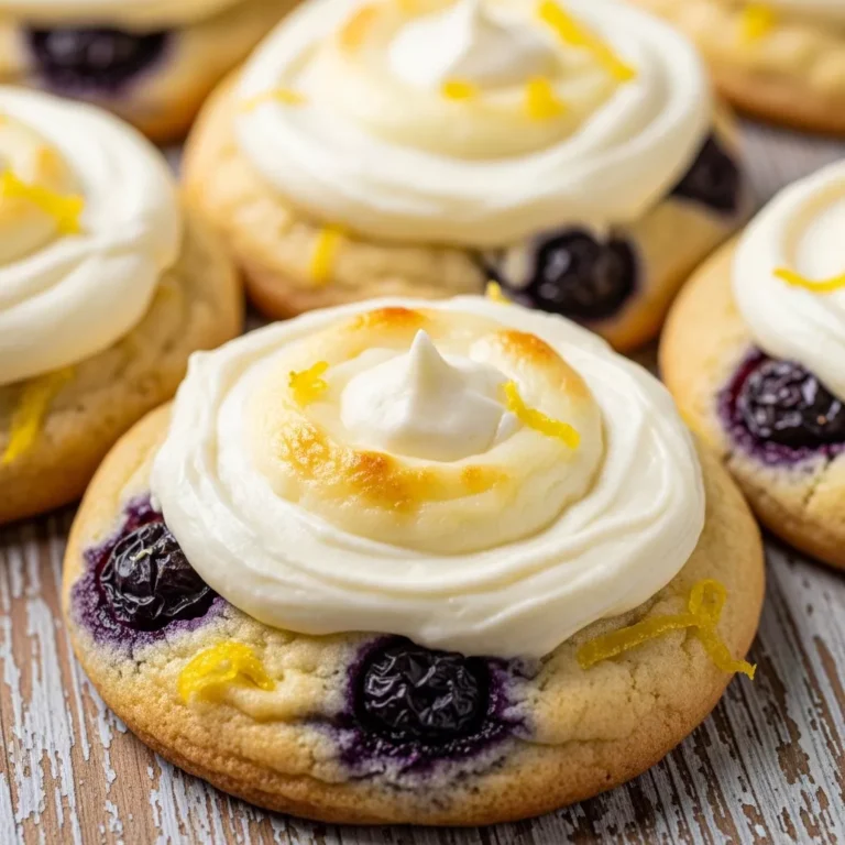Easy Lemon Blueberry Cheesecake Cookies on a rustic surface