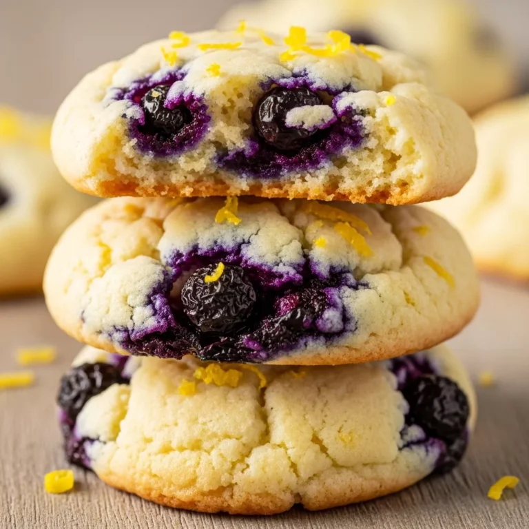 Single Zesty Blueberry Lemon Cloud Cookie with visible blueberries and lemon zest, on a rustic background.