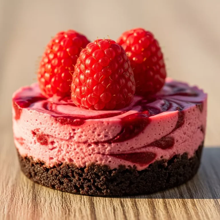 A small cluster of Velvet Raspberry Chocolate Dream Bites elegantly arranged on a rustic wooden serving board, garnished with fresh raspberries.