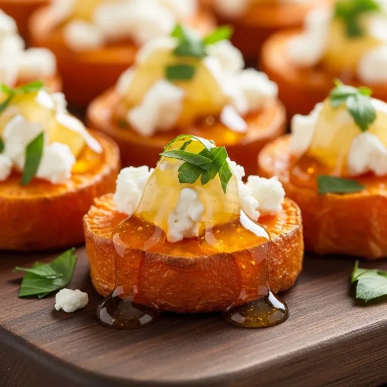 Platter of Golden Honey-Feta Roasted Sweet Potato Bites, garnished and ready to serve.