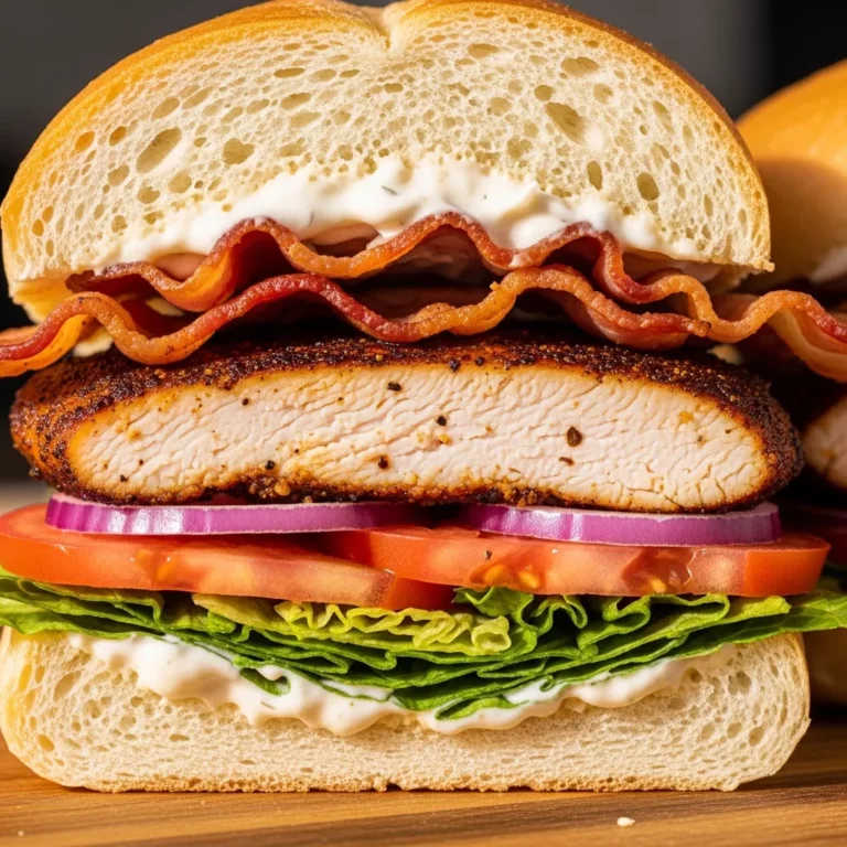 Delicious Sizzling Blackened Chicken Turkey Bacon Ranch Sandwich, ready to serve, showing its gourmet appeal and vibrant colors.