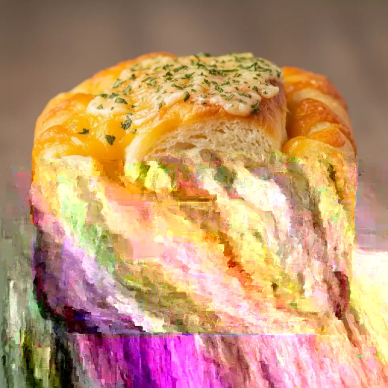 A freshly baked Golden Garlic Cheddar Biscuit Loaf, sliced and ready to serve, on a rustic wooden board with scattered parsley.