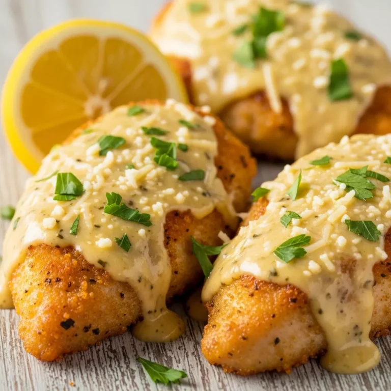 Plated Zesty Lemon Romano Chicken with fresh parsley, lemon wedges, and extra Romano cheese.
