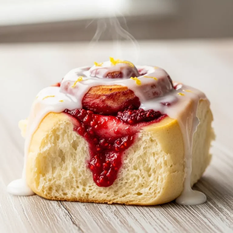 Homemade raspberry cinnamon rolls with zesty lemon glaze